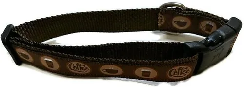 Miniatura 3 de Collar de perro café mediano – Collar marrón ajustable hecho a mano con estampado de café