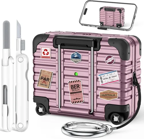 Miniatura 13 de Funda con bloqueo de seguridad para AirPods Pro de 2ª/1ª generación con kit de limpieza, bonito y divertido diseño de maleta, funda para AirPods Pro