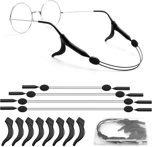 KAJUDA 4 correas ajustables para gafas, correas antideslizantes para gafas y ganchos para las orejas, color negro