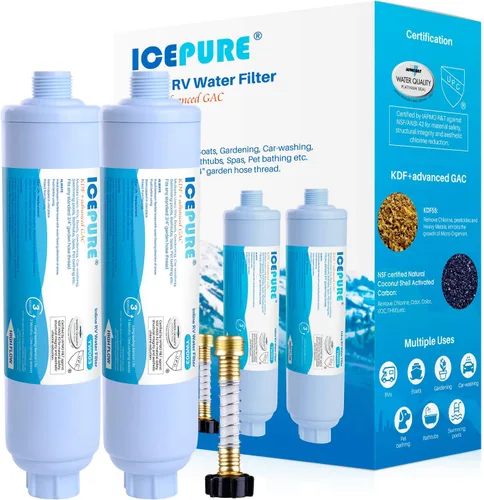 Miniatura 10 de ICEPURE Filtro de agua en línea RV con protector de manguera antitorceduras, NSF/ANSI 42, filtración GAC y KDF, reduce el cloro y los olores, agua