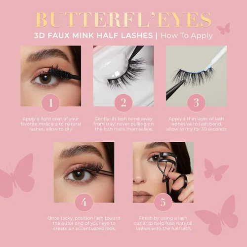 Miniatura 4 de Lilly Lashes - Pestañas postizas de visón sintético Butterfl'eyes, pestañas postizas naturales de media longitud y aspecto natural, pestañas