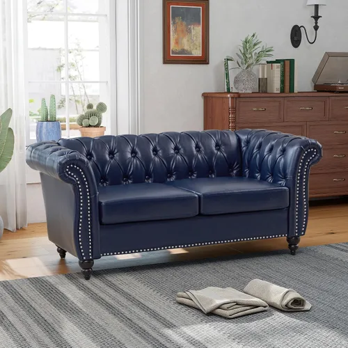 Miniatura 21 de QHITTY Sofá de Acento, Sofá Biplaza Chesterfield Moderno de Terciopelo, Sofá Tapizado con Respaldo Capitoné para Muebles de Sala de Estar (Gris)