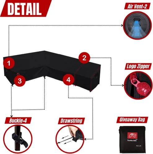 Miniatura 4 de Turtle Life Funda para sofá modular de patio, resistente a los rayos UV, resistente al agua, antidecoloración, en forma de L, color negro