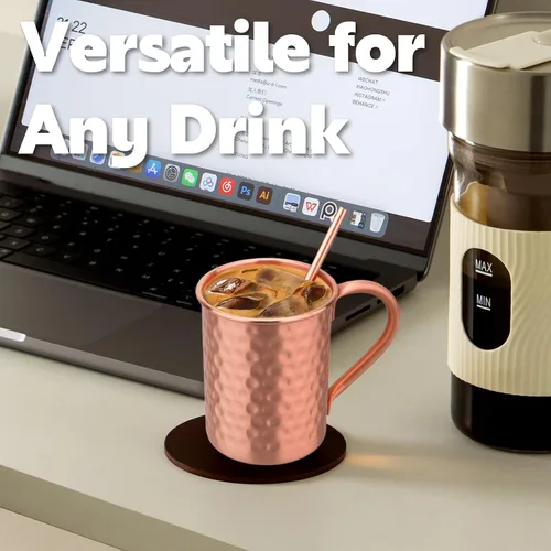 Miniatura 7 de Juego de 2 tazas de cobre 100% puro, tazas Moscow Mule con pajitas de cobre y jigger - Taza para beber en frío, taza martillada a mano, regalos
