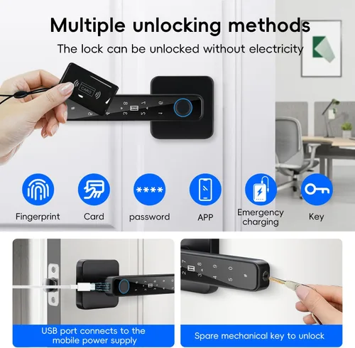 Miniatura 3 de Pomo de puerta inteligente con llave y teclado, entrada sin llave Bluetooth, cerradura de puerta biométrica de huellas dactilares, funciones
