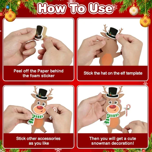 Miniatura 3 de Fennoral Paquete de 12 manualidades de renos para niños Haz tus propios stickers de espuma de reno Adorno DIY Artes y manualidades de Navidad