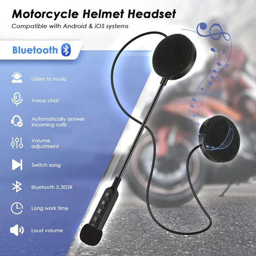 Miniatura 2 de Auriculares Bluetooth 5.3 para casco de motocicleta con batería de 900 mAh, auriculares inalámbricos para exteriores manos libres, control