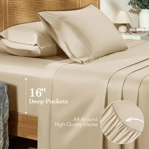 Miniatura 7 de SONORO KATE 100% Organic Cotton Sheets Set - 600 Thread Count, GOTS Certified Cotton Bed Sheets, Soft, Breathable & Silky Sateen Weave Sheets, 16