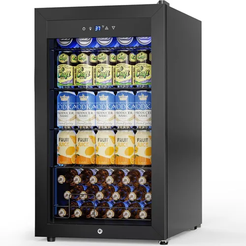 Miniatura 10 de Velivi Mini refrigerador con puerta de cristal, nevera pequeña, escritorio, enfriador de bebidas para bebidas de cerveza, 1.4 pies cúbicos