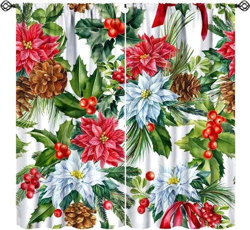 Miniatura 18 de Cortinas de Navidad de gnomo, bolas de árbol de Navidad, luces, regalos, decoración de tablones para sala de estar, dormitorio, bolsillo para barra
