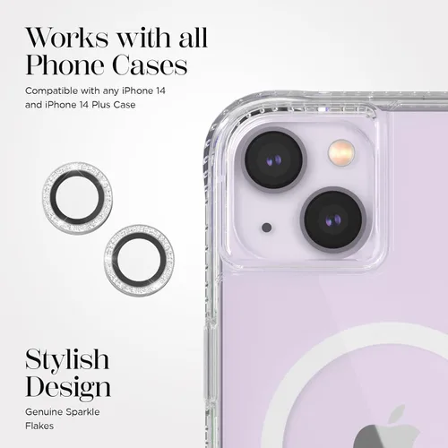 Miniatura 5 de Case-Mate Protector de lente de cámara para iPhone 14 Plus/iPhone 14 con anillos brillantes, doble vidrio templado, duradero, antiarañazos, visión