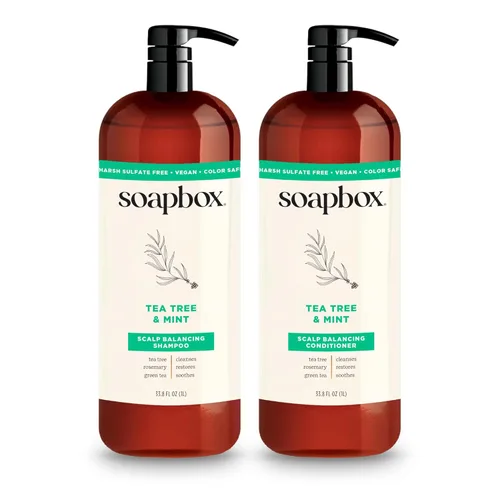Set de champú y acondicionador de aceite de árbol de té Soapbox, equilibrado para el cuero cabelludo con aceite de árbol de té, aceite de jojoba,