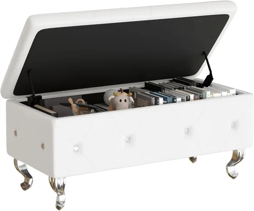Miniatura 12 de DKLGG Banco otomano de almacenamiento para dormitorio, banco de entrada tapizado con patas y bisagra de seguridad, banco de almacenamiento pequeño