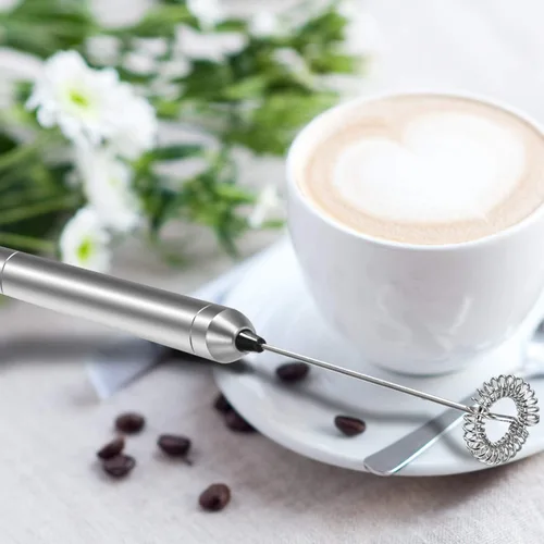 Miniatura 6 de Espumador de leche eléctrico de mano, mini máquina mezcladora portátil de acero inoxidable táctil de mano mezclador de café con pilas espumador