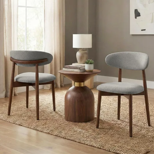 Miniatura 11 de Juego de 4 sillas de comedor, sillas tapizadas de estilo granja, sillas modernas de tela para cocina con patas de madera maciza, color camello