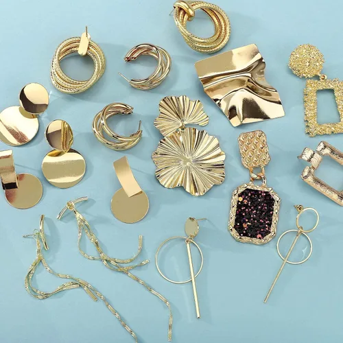 Miniatura 9 de FIFATA 30 pares de aretes de ratán para mujeres y niñas, aretes de aro dorados divertidos de acrílico, aretes colgantes de resina de moda