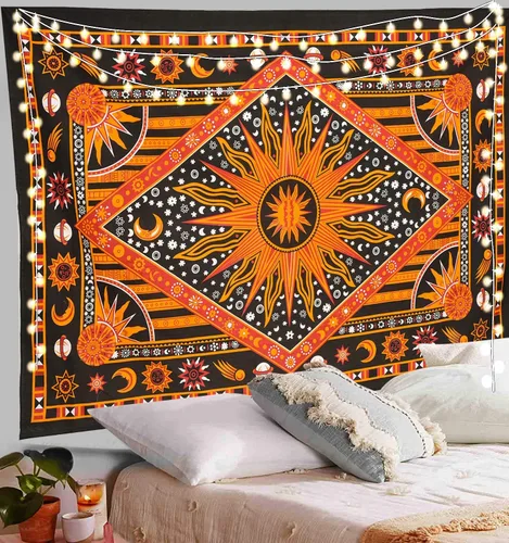Miniatura 2 de ANJANIYA Tapiz Tie Dye Sol Ardiente, Tapiz Póster Bohemio de Sol Luna Estrella Planeta Celestial Colgante de Pared Tarot Boho Hippie Hippy Cobertor