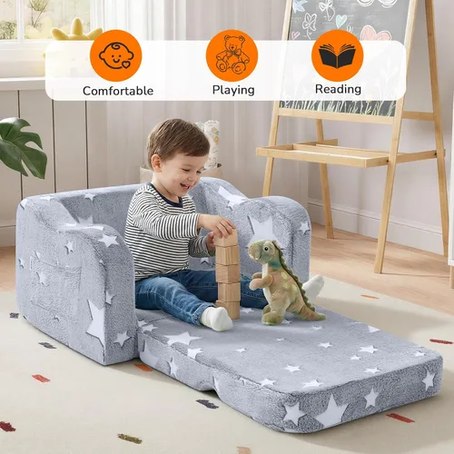 Miniatura 3 de MeMoreCool Silla de sofá para niños Glow Star – Tumbona plegable 2 en 1, color gris, sofá convertible para sala de juegos o guardería, asiento