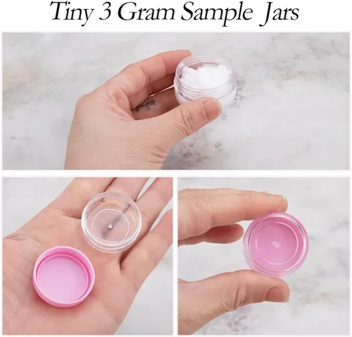 Miniatura 63 de Envases de muestra de 3 gramos con tapas, 75 paquetes de tarros de muestra diminutos con etiquetas, envases cosméticos de plástico mini para Tapa