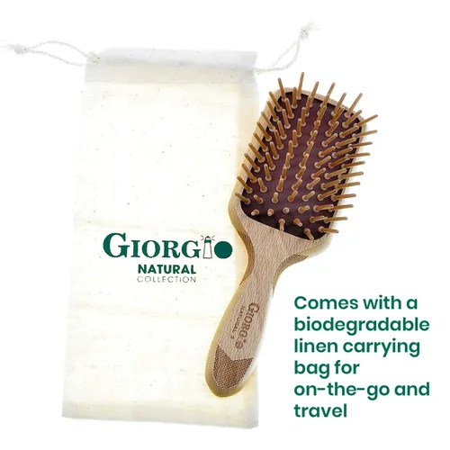 Miniatura 6 de Giorgio Cepillo de pelo de cerdas de madera respetuoso con el medio ambiente, cepillo para desenredar pequeño y cepillo de crecimiento del cabello