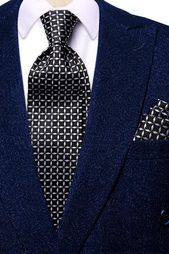 Miniatura 68 de Hi-Tie Corbata clásica de cachemira para hombre con pañuelo y gemelos a cuadros