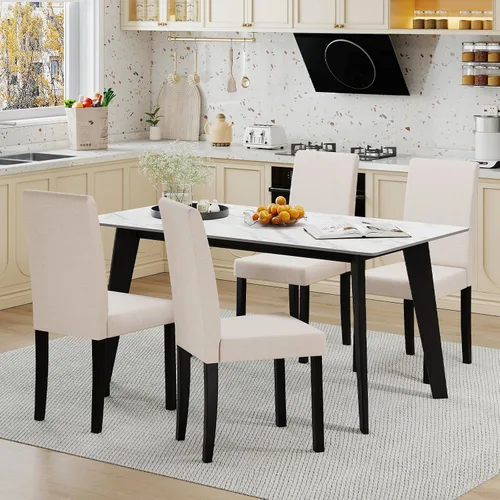 Miniatura 8 de Giantex Juego de 2 sillas de comedor tapizadas, sillas de cocina de tela moderna de mediados de siglo con patas de madera de goma, asiento acolchado