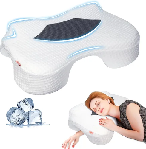 Miniatura 8 de Almohada para dormir de lado con orificios para los brazos, almohada de espuma viscoelástica para alivio del dolor cervical de cuello, hombros