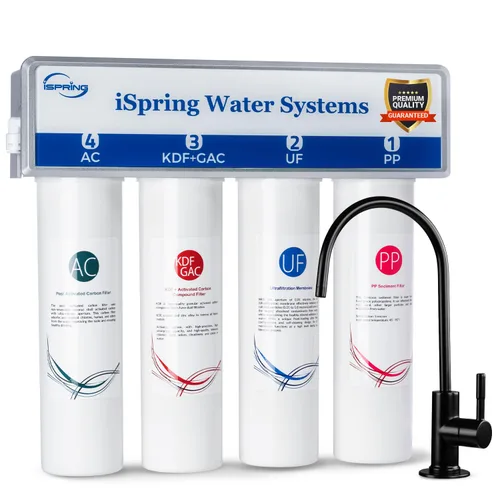 iSpring CUA4-BLK - Sistema de filtro de agua para debajo del fregadero, filtro de agua de ultrafiltración de 4 etapas sin tanque de alta capacidad,