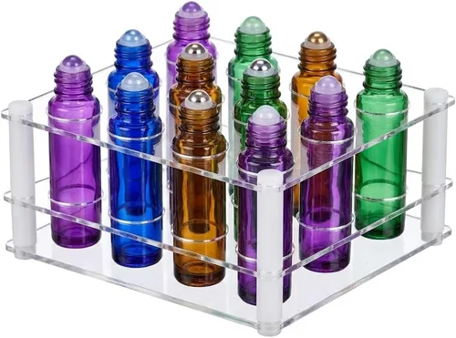 Paquete de 2 organizadores de botellas de rodillo acrílico de 12 agujeros, 3 x 4, soporte de aceite esencial transparente, fácil montaje, 0.118