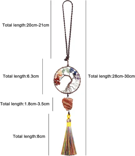 Miniatura 2 de rockcloud Adorno colgante de árbol de la vida de 7 chakras con borla de piedra cruda irregular para pared, automóvil, hogar, boda, jaspe rojo