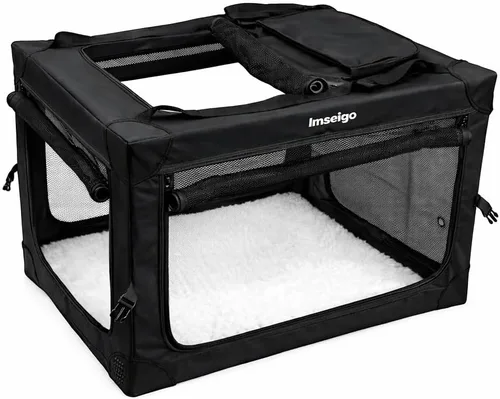 Miniatura 2 de Jaula plegable para perros, jaula suave portátil para perros con cama de forro polar para perros medianos, perrera plegable de viaje con ventanas