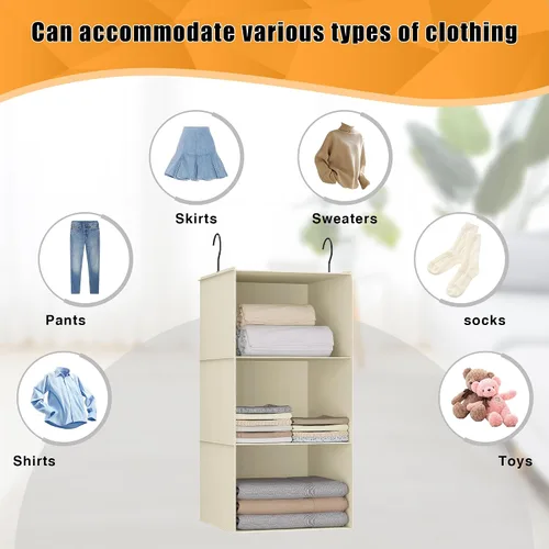 Miniatura 7 de Organizador colgante para armario y almacenamiento con 3 estantes, estantes colgantes plegables de montaje fácil para guardar ropa, bolsos, zapatos