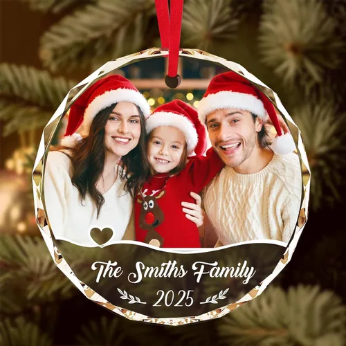 Miniatura 16 de Adornos de Navidad personalizados 2025 – Decoración de cristal de Navidad personalizada con foto/nombre, adorno colgante de cristal de cristal