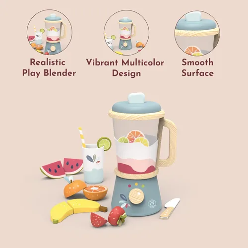 Miniatura 6 de SPEEDY MONKEY Juego de licuadora para hacer batidos de juguete - Juego de licuadora de alimentos de madera FSC para niños, juguete de cocina