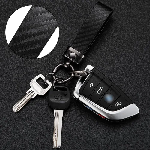 Miniatura 3 de Llavero de Coche Estilo Fibra de Carbono de Cuero de Microfibra, Cadena de Llaves Universal para Llaveros para Hombres y Mujeres, Giratorio 360 Negro