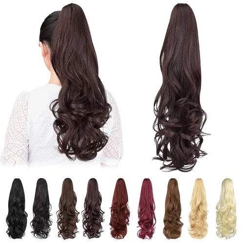 Miniatura 25 de Extensión de cola de caballo, extensiones de cabello con clip de garra de 24 pulgadas, extensiones de cabello largo y lacio, extensión de cabello
