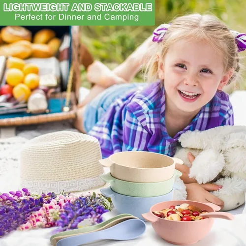 Miniatura 7 de shopwithgreen Cuencos Infantiles Irrompibles - Aptos para Microondas y Lavavajillas - Juego de 4 Cuencos de Merendero de Paja de Trigo
