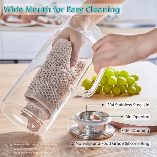 Miniatura 4 de Bivvclaz Jarra de vidrio de 2 litros y 68 onzas con tapa y asa, jarra de vidrio para agua caliente/fría, jarra grande de té helado para café, jugo