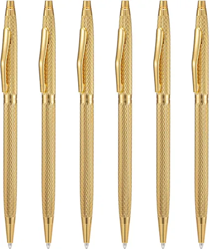 Miniatura 6 de Wikult 6 piezas de bolígrafos de metal fino dorado, punta media de 1mm, tinta negra de escritura suave, para negocios, oficina, profesor