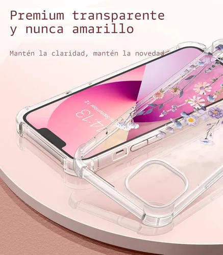Miniatura 3 de GVIEWIN Funda para iPhone 13 floral, con protector de pantalla y protector de lente de cámara, [no se pone amarillenta] suave a prueba de golpes