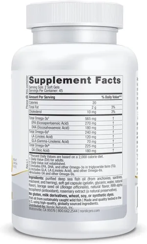 Miniatura 2 de Nordic Naturals ProEFA 3-6-9, sabor a limón, 90 geles blandos, 565 mg de omega-3, EPA y DHA con GLA añadido, piel saludable, cognición y estado