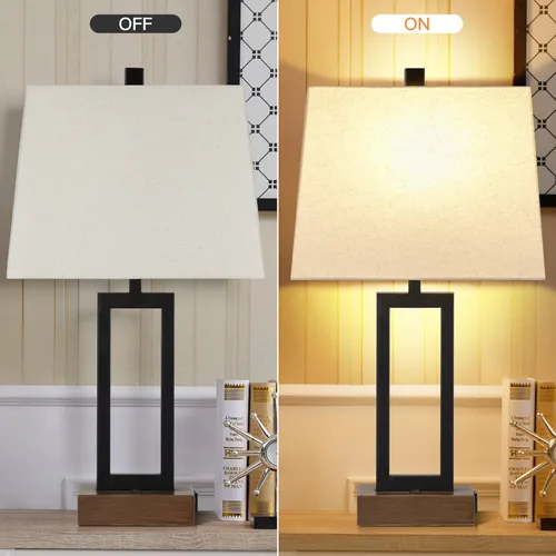 Miniatura 9 de Lolikit Juego de 2 lámparas de mesa de 25 pulgadas, lámpara de mesa moderna para sala de estar con 2 puertos de carga USB, lámpara de noche Gris