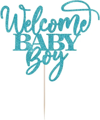 Miniatura 8 de Kaoenla Decoración para pastel de bienvenida de bebé niño con purpurina azul, decoración de fiesta de revelación de género para recién nacidos