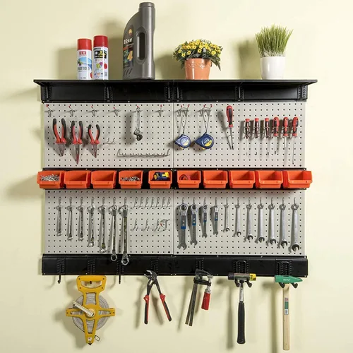 Miniatura 6 de Organizador de pared perforado Ultrawall, tablero de clavijas de 48 X 36 pulgadas para almacenamiento de garaje con ganchos, contenedores de Gris