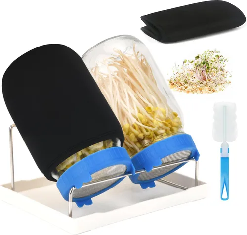 Miniatura 15 de [Tamaño grande] Kit de germinación de 68 onzas, 2 kits de tarros de germinación, tarros de boca ancha con tapa de brote de pantalla de acero