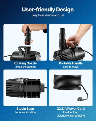Miniatura 5 de VEVOR Bomba de agua sumergible, 280 W 4500 GPH, bomba de retorno para acuario con altura de elevación de 16.4 pies y dirección de flujo ajustable