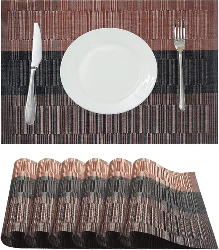 Miniatura 19 de Manteles individuales para mesa de comedor, juego de 6 unidades, resistentes al calor, antideslizantes, de vinilo para cocina y comedor, 18" * 12