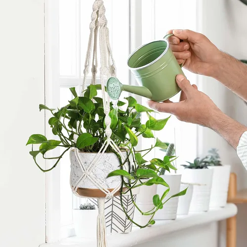 Miniatura 2 de MIPON - Paquete de 3 perchas de macramé para interiores con 3 ganchos, soporte para macetas colgantes para plantas, tamaños de 46"/41"/34