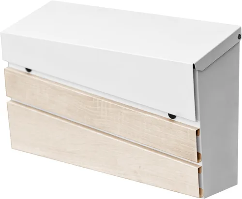 Miniatura 9 de Buzones de correo para montaje en pared, buzón moderno con panel de madera de nogal blanco, buzón de acero galvanizado de gran capacidad con bandera