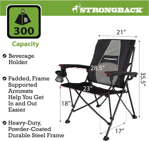 Miniatura 2 de STRONGBACK Elite silla plegable para campamento, césped, silla de descanso, asiento de campamento resistente para el aire libre con soporte lumbar